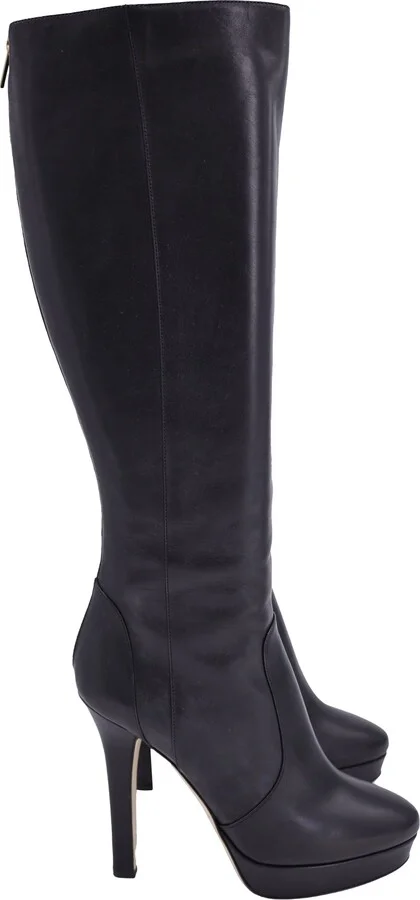 Platform Knee-High Boots in Black Leather
