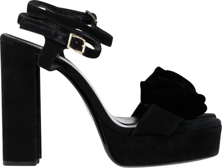Platform Sandals in Black Suede