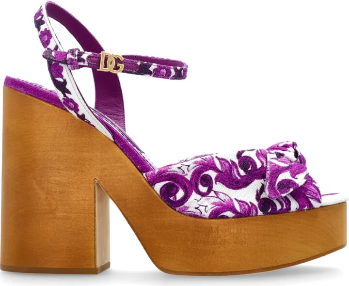 Platform Sandals With 'Majolica' Print, , - Purple