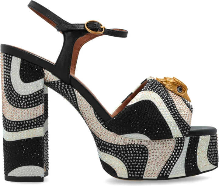 Platform Sandals With Shimmering Sequins, , - Black