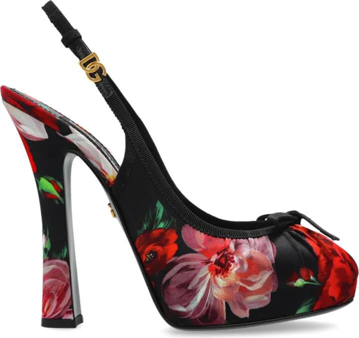 Platform Shoes With Floral Motif, , - Red