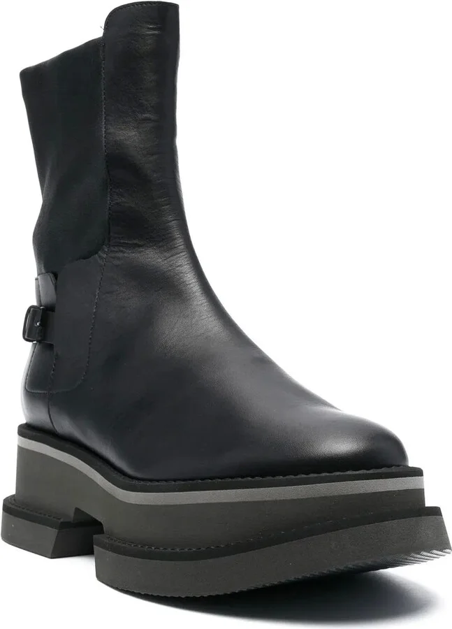 Platform Sole Leather Ankle Boots - Image 2