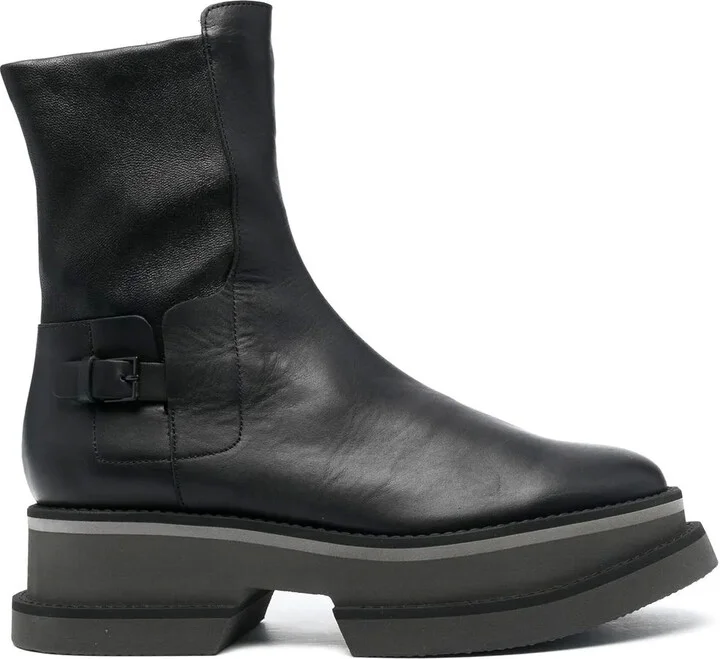 Platform Sole Leather Ankle Boots