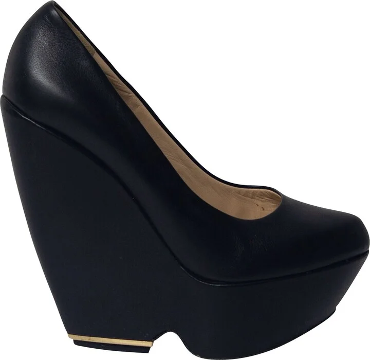 Platform Wedge in Black Leather