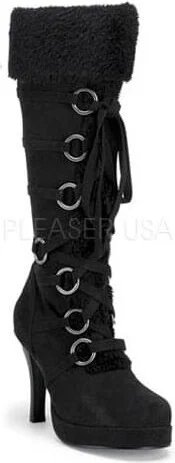 Pleaser USA Black Microfiber 3.75" Heel Faux Fur Trim Costume Boot Adult