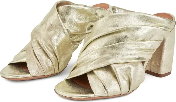 Pleated Cross-Strap Heeled Mules - Image 2