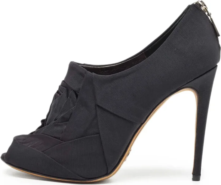 Pleated Peep-Toe Ankle Boots