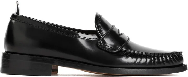 Pleated Varsity Black Calf Leather Loafers