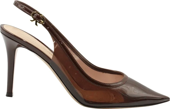 Plexi 85 Slingback Pumps in Brown Leather-Trimmed PVC