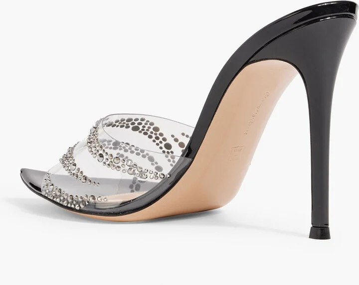 Plexi crystal-embellished PVC and patent-leather mules - Image 3