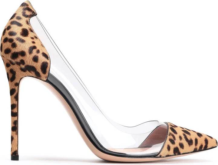 Plexi leopard-print calf hair and PVC pumps