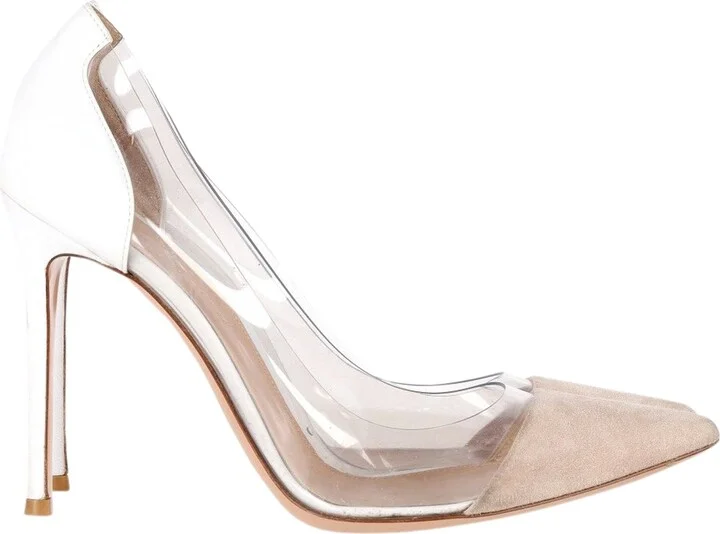 Plexi Pointed Toe Pumps in White Leather