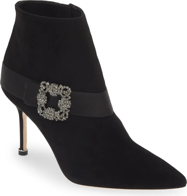Plinianu Crystal Buckle Pointed Toe Bootie
