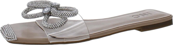 Plora Womens Rhinestone Square Toe Slide Sandals