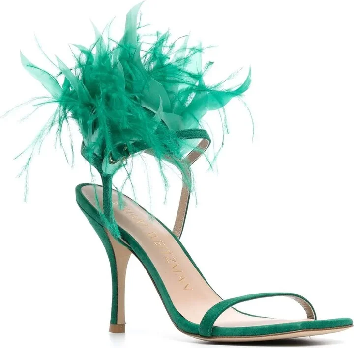 Plume 100mm feather-detail sandals - Image 2