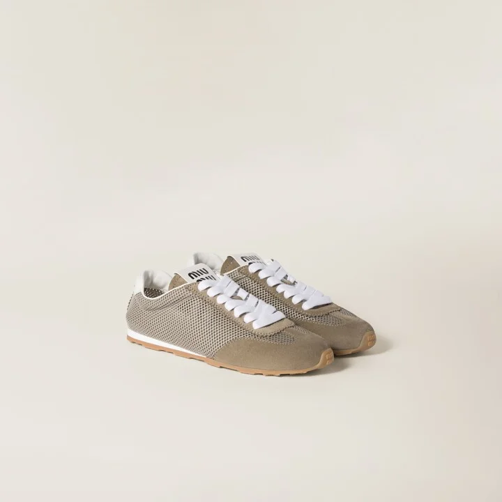 Plume mesh and suede sneakers