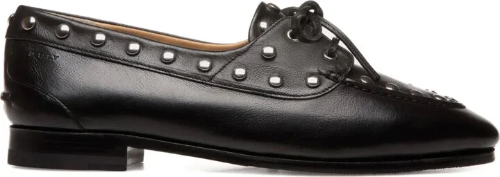 Plume studded leather boat shoes