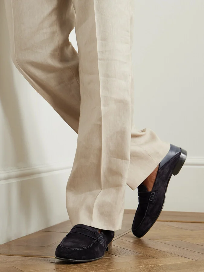 Plymouth Collapsible-Heel Suede and Leather Penny Loafers - Image 2