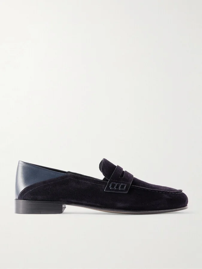 Plymouth Collapsible-Heel Suede and Leather Penny Loafers