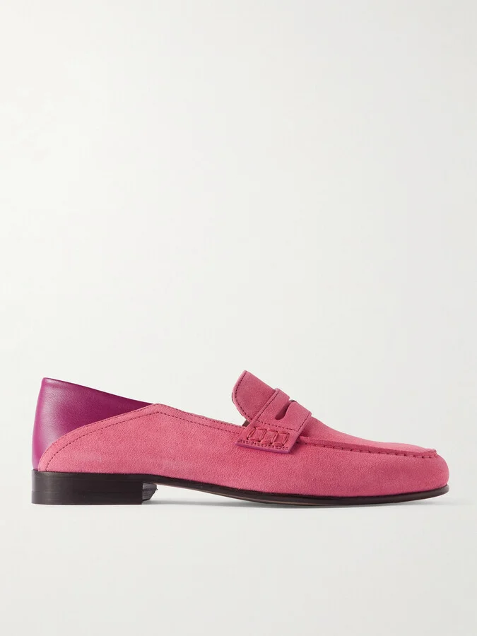 Plymouth Collapsible-Heel Suede and Leather Penny Loafers