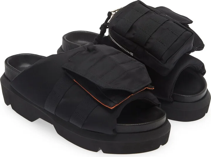 Pocket Mismatched Slide Sandals