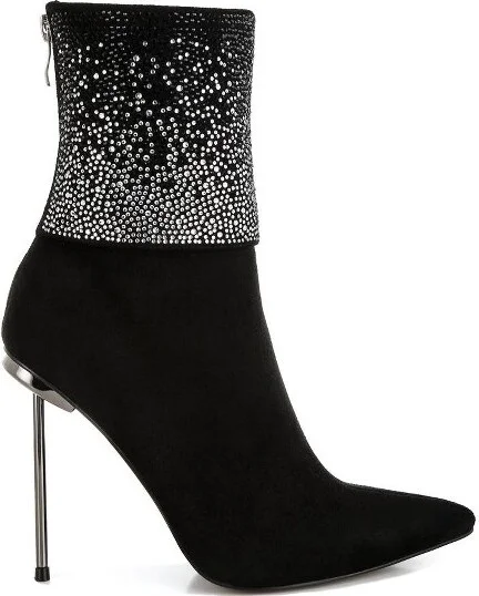 Podstar Rhinestones Embellished Foldover Boots Women