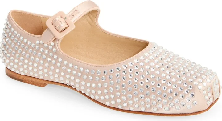 Pointe Crystal Embellished Mary Jane Flat