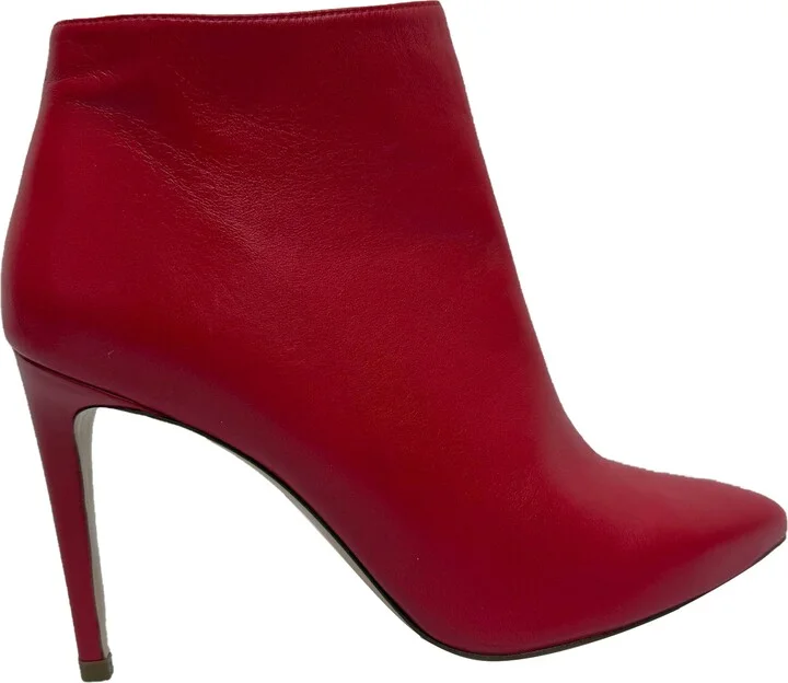 Pointed High-Heel Ankle Boots in Red Leather