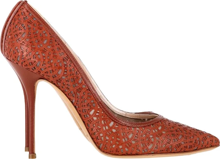 Pointed Lasercut Pumps in Brown Leather