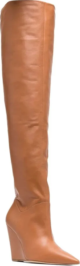 Pointed Leather Knee-High Boots - Image 2