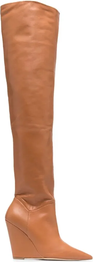 Pointed Leather Knee-High Boots