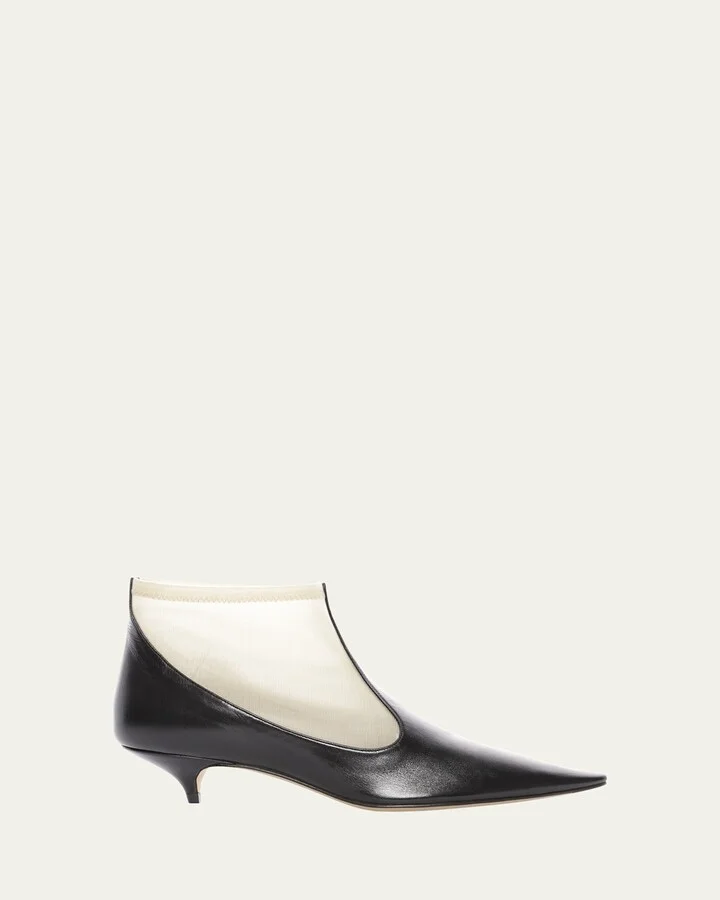 Pointed Mesh Kitten-Heel Booties