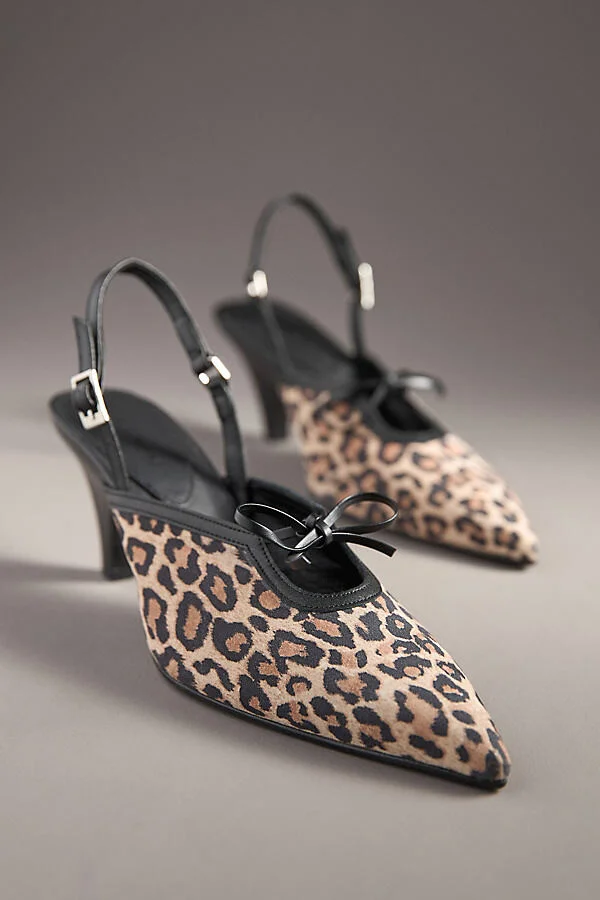 Pointed Ribbon Kitten-Heel Mules
