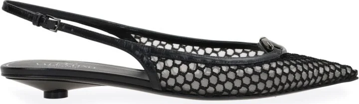 Pointed Slingback Ballet Flats 20 Mm Heeled Shoes Black