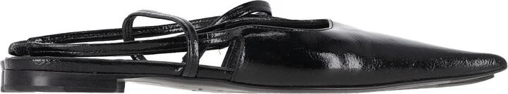 Pointed Slingback Ballet Flats in Black Patent Calf Leather