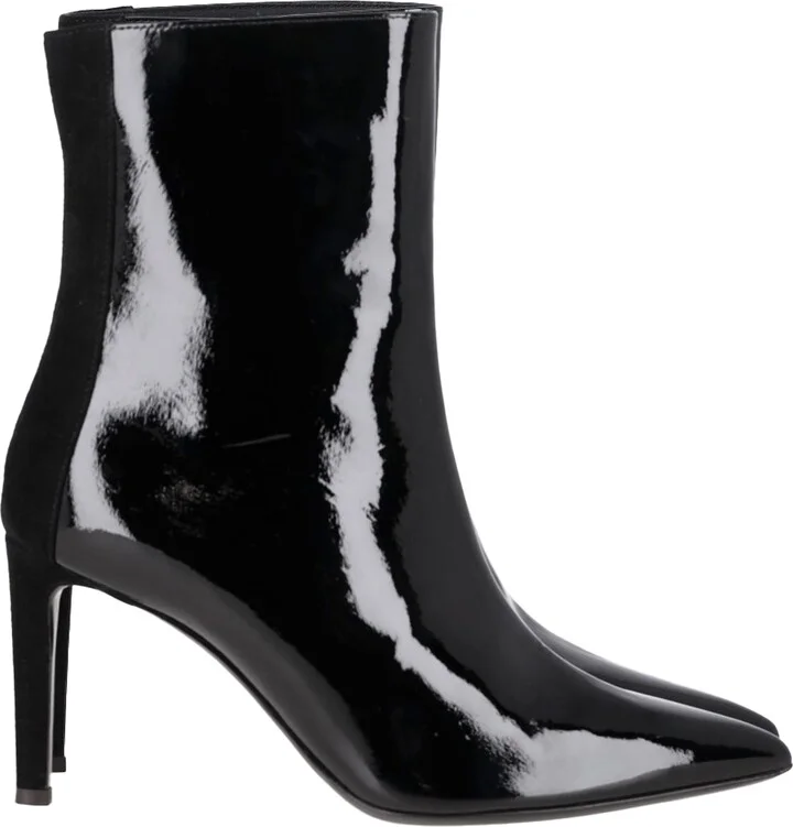 Pointed Toe Ankle Boots in Black Patent Leather