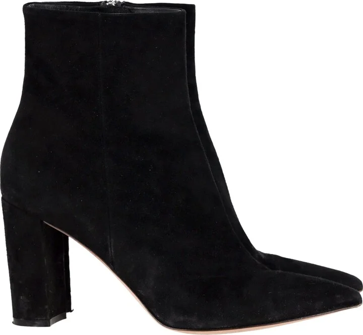 Pointed-Toe Ankle Boots in Black Suede