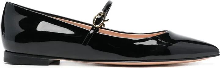 Pointed-Toe Buckle-Strap Ballerina Shoes