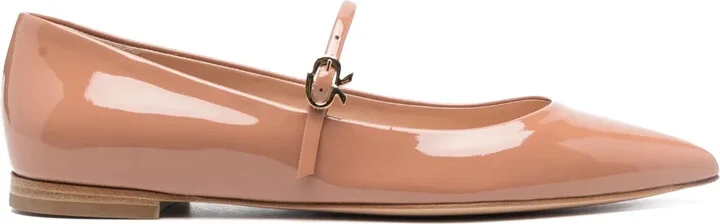 Pointed-Toe Buckle-Strap Ballerina Shoes