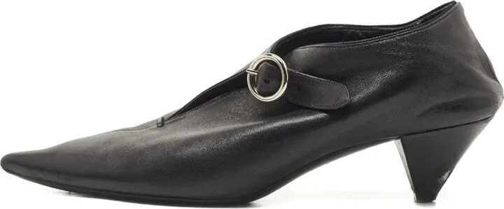 Pointed-Toe Buckled Leather Ankle Boots