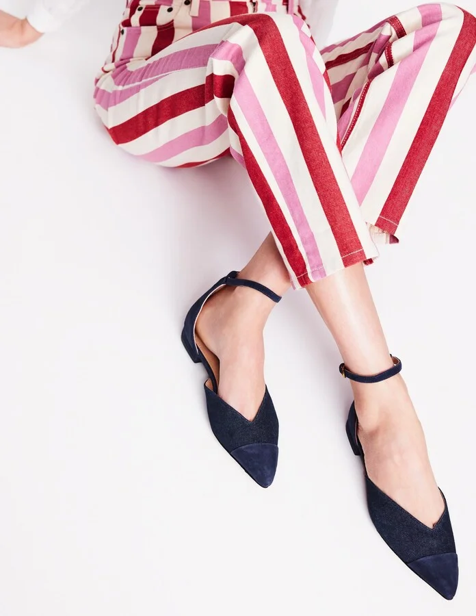 Pointed Toe Cap Flats, Gold Woven Leather - Image 3