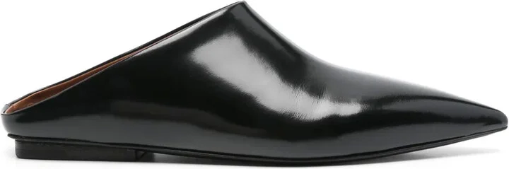Pointed-Toe Flat Leather Mules