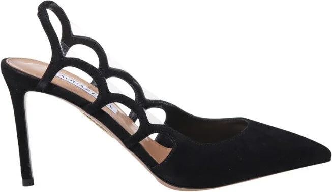 Pointed Toe Kid Suede Slingback Heels