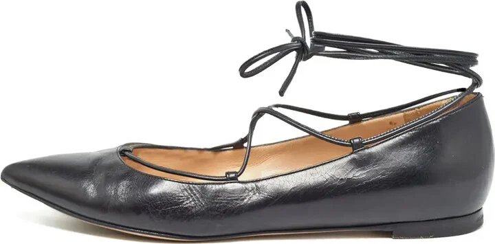 Pointed-Toe Lace-Up Ballet Flats