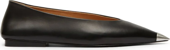 Pointed-Toe Leather Ballerina Shoes