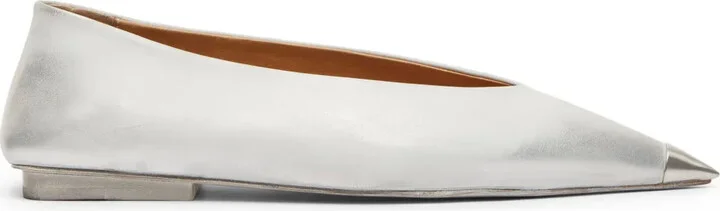 Pointed-Toe Leather Ballerina Shoes