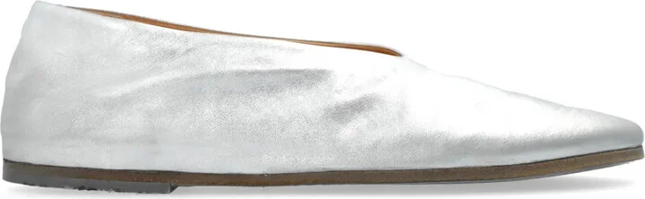 Pointed-Toe Leather Ballerina Shoes