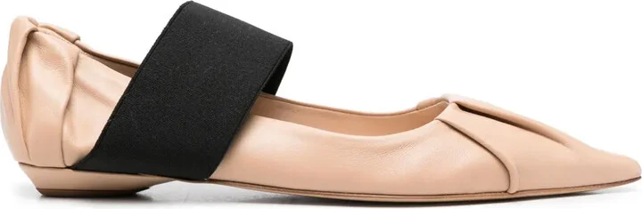 Pointed-Toe Leather Ballerina Shoes