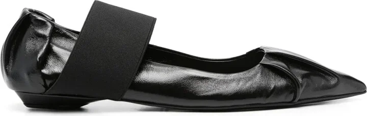 Pointed-Toe Leather Ballerina Shoes