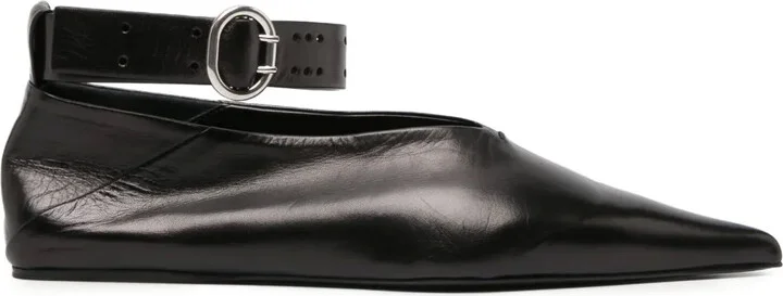 Pointed-Toe Leather Ballerina Shoes